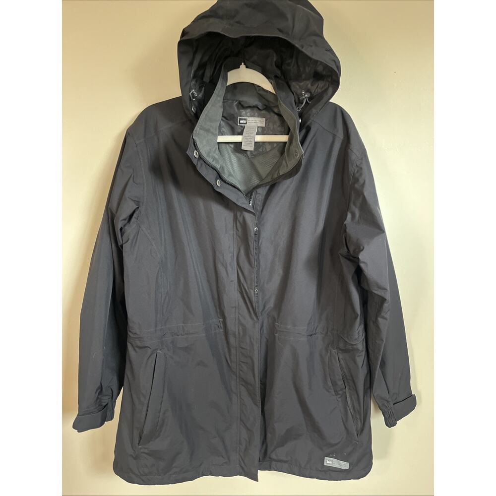REI Elements Lightweight Full Zip Rain Ski Jacket w/ Removable Hood Sz XL Cinch